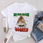 Sandjest Christmas Tshirt My Holidays Are All Booked Gift for Women Book Lover Bookworm